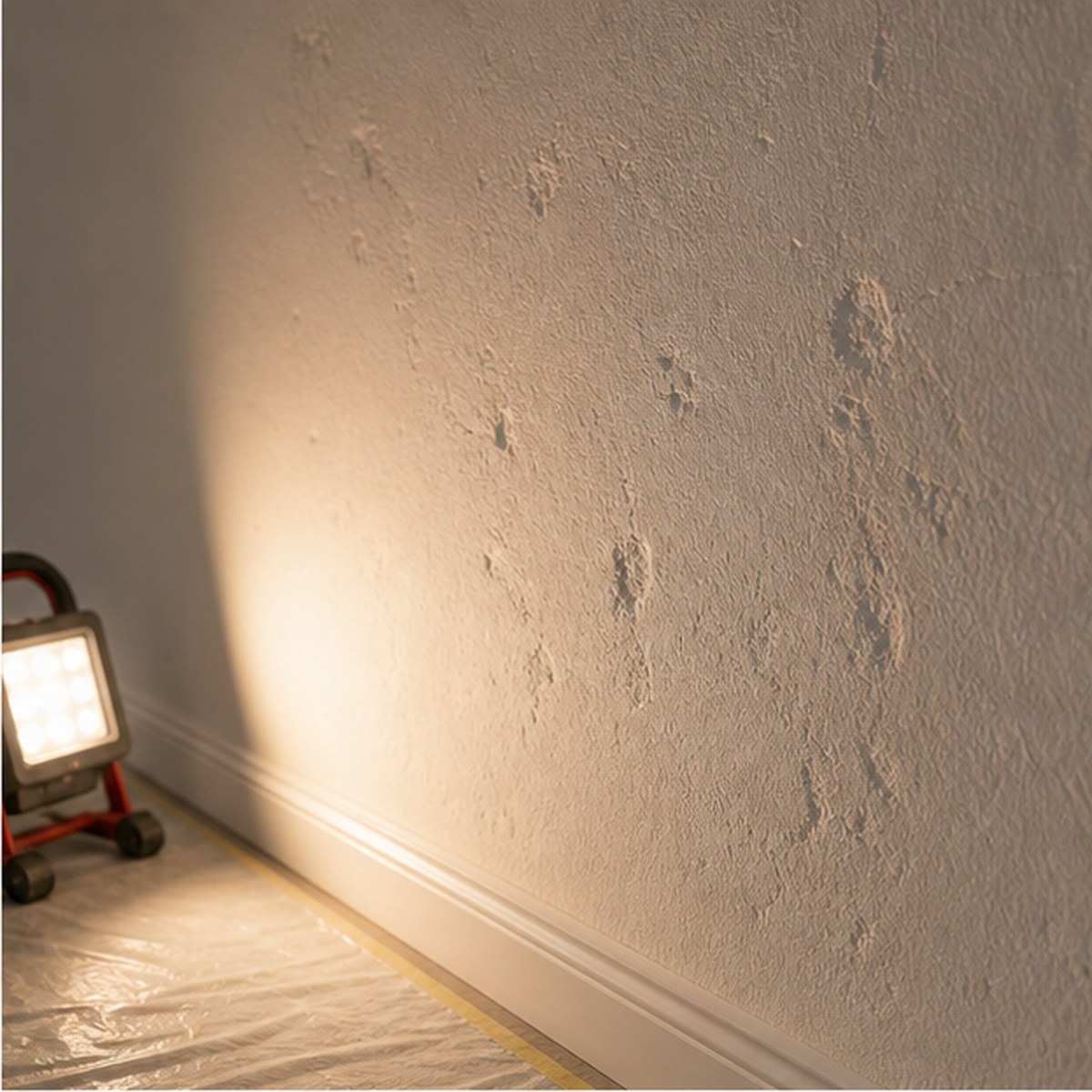 Strijklicht laat oneffenheden in muur zien