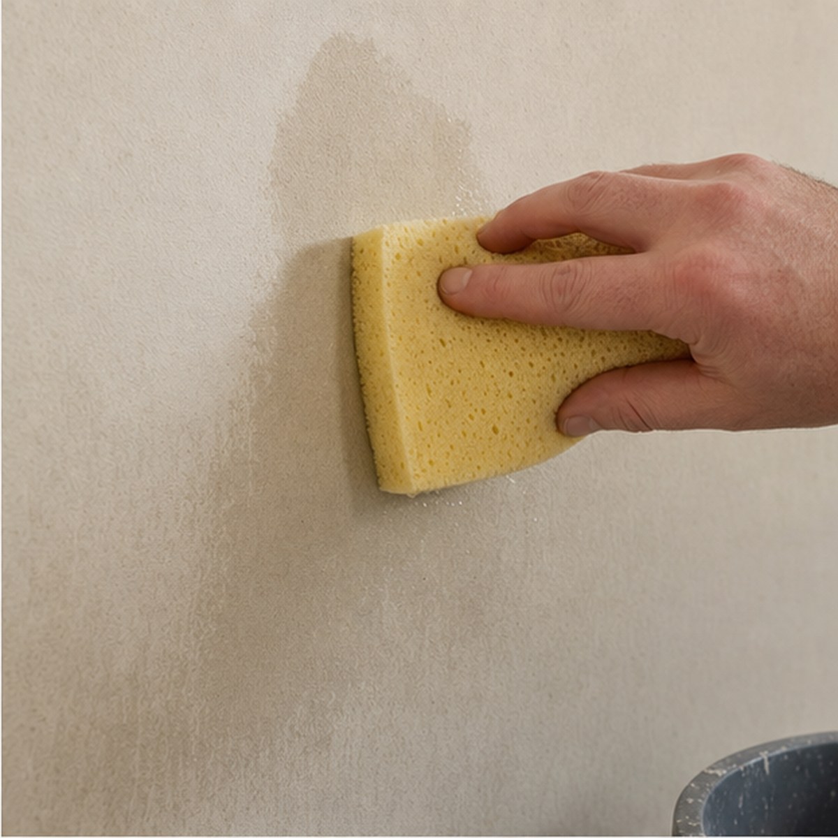 Renovlies behang licht vochtig maken met spons