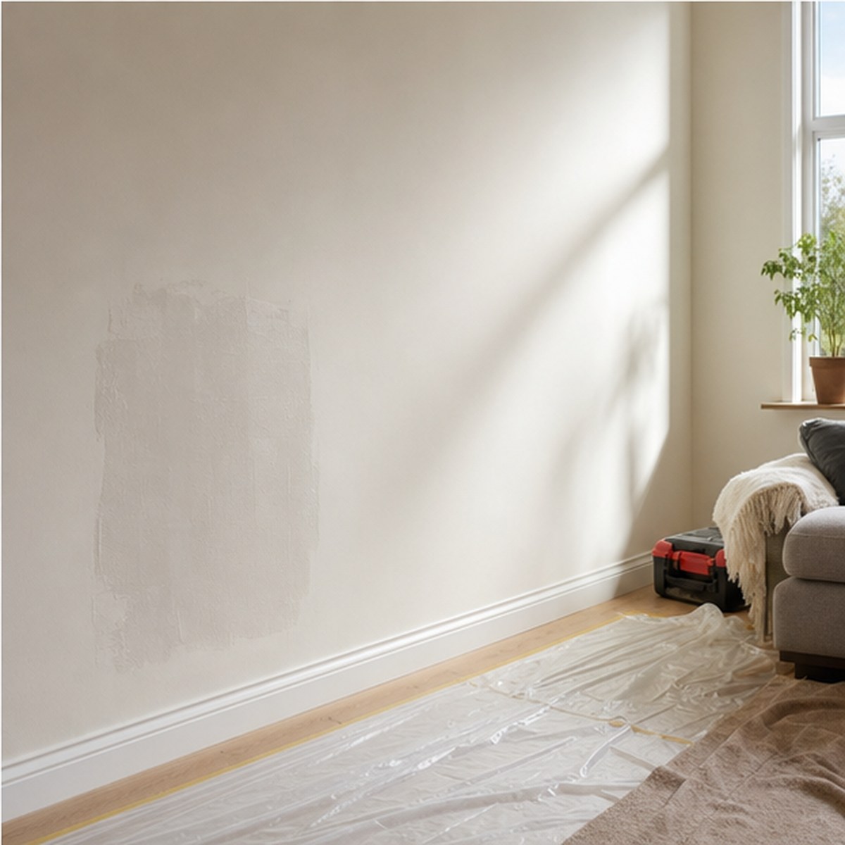 Herstelde wand na verwijderen van renovlies behang